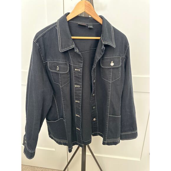 Chicos Size 12 Denim Jean Jacket Womens Large Button Up Western Boho Teacher - Picture 1 of 5